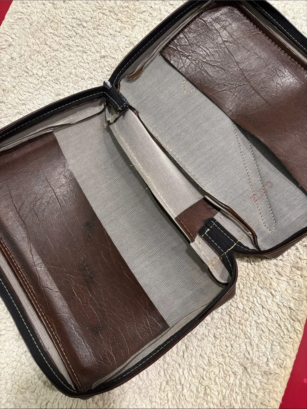 Vintage faux leather zippered Bible cover case with  raw nail cross design